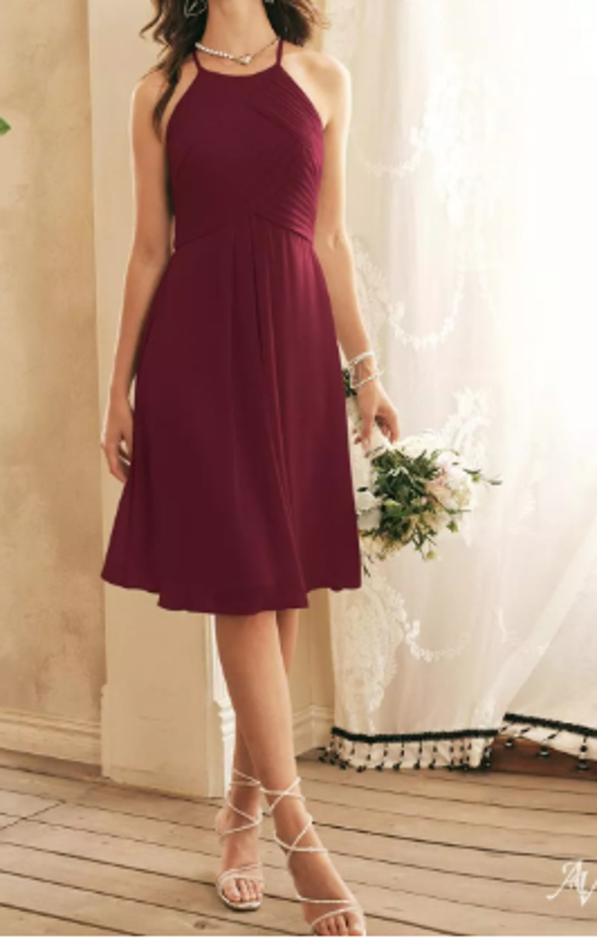 AW BRIDAL 4 S burgundy chiffon Becky halter party knee length dress NEW B51